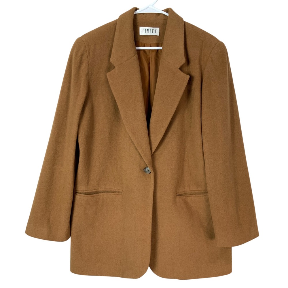 Finity Camel Brown Wool Cashmere Blazer 10 Single Button Notch Lapel Long Sleeve